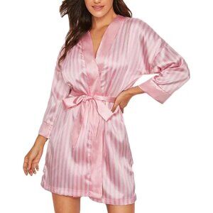 2/$30 NEW Pink Satin Robe Silk Like Belted Stripe